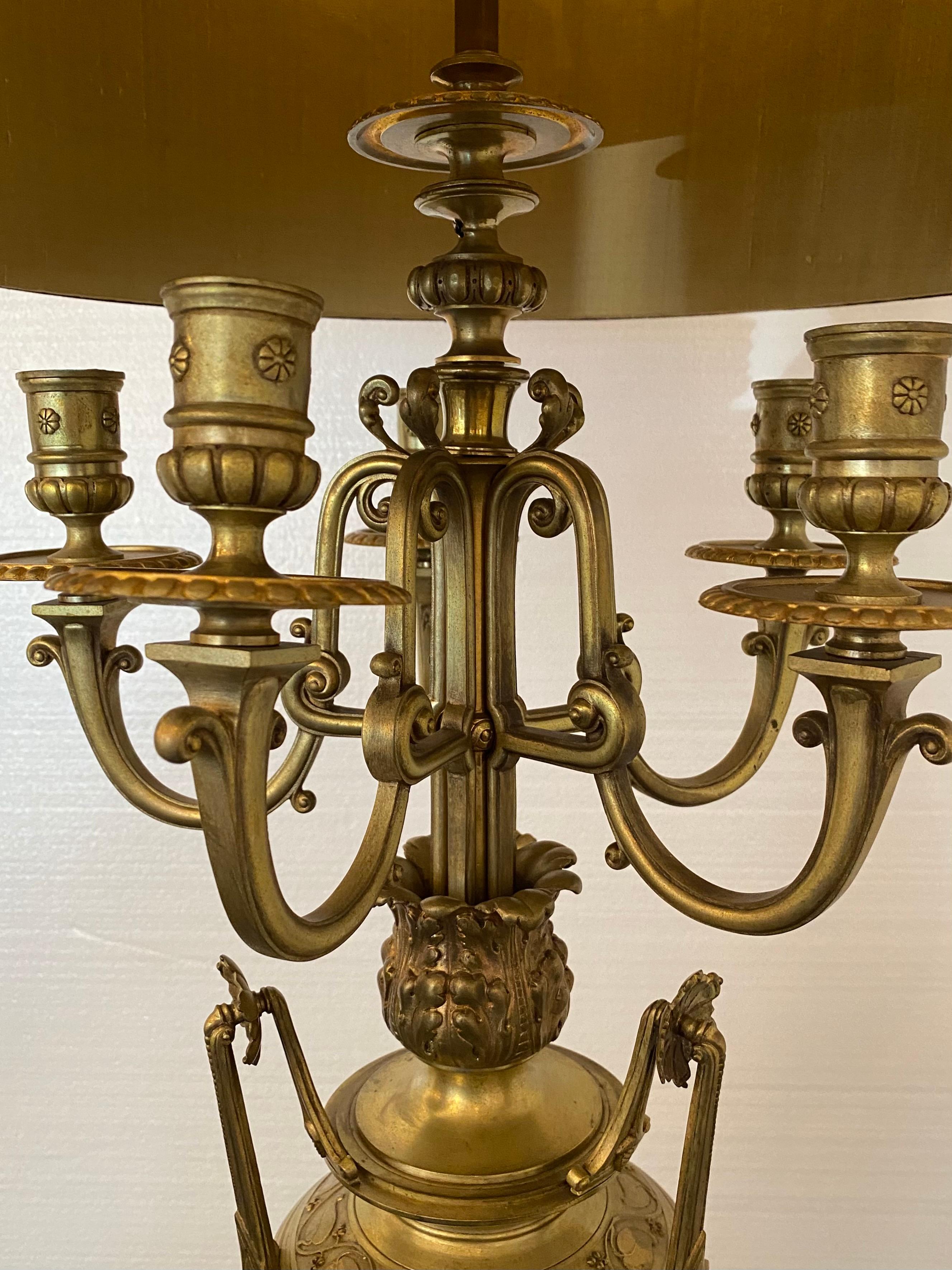 French Fine Antique Dore Bronze Candelabra Lamps For Sale 2
