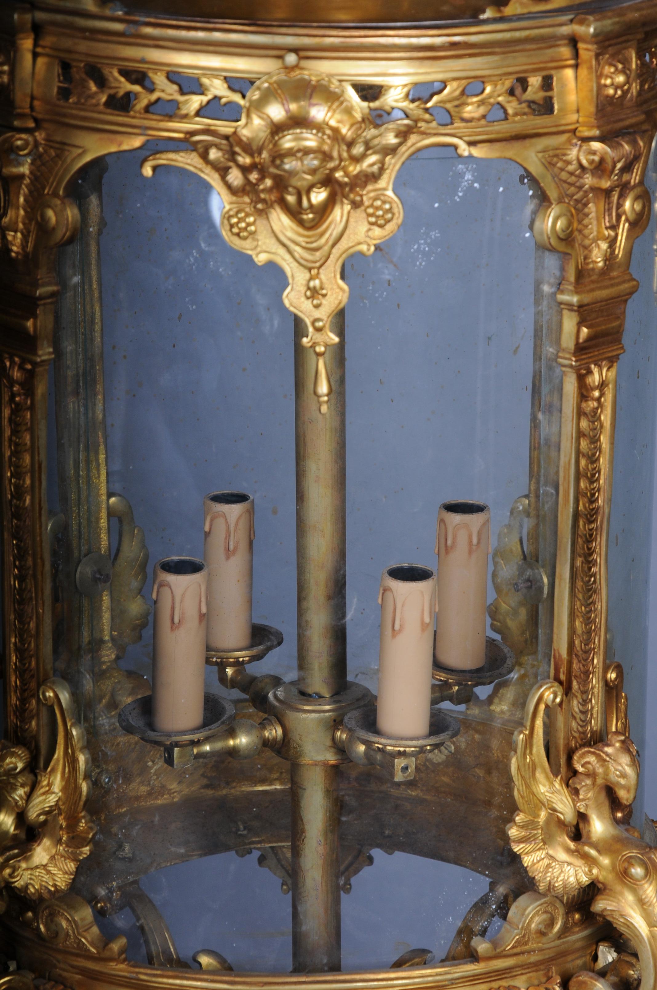French Fire Bronze Brass Lantern/Chandelier Louis XVI Shape For Sale 4