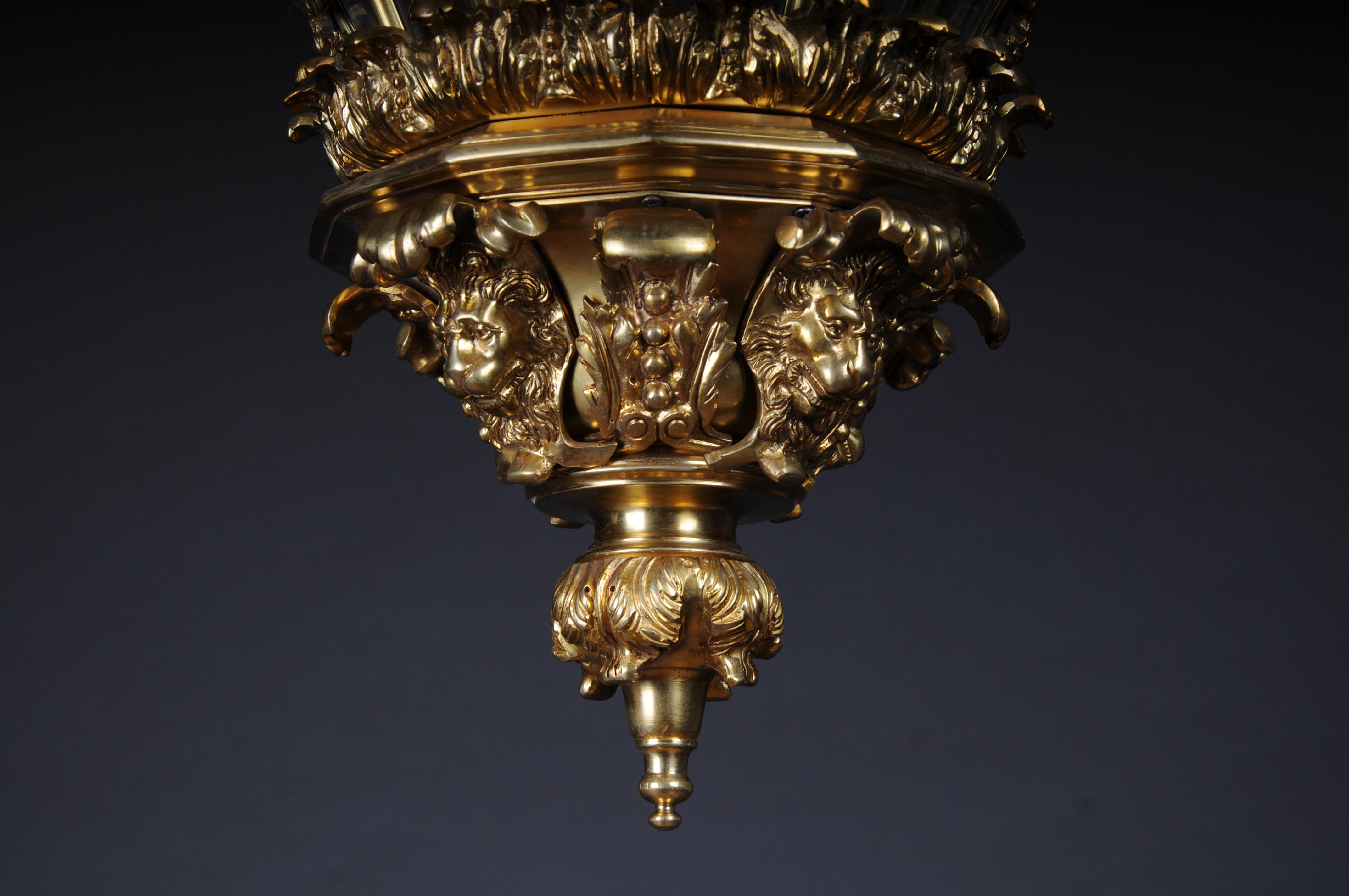 Gilt French Fire Bronze Brass Lantern/Chandelier Louis XVI Shape For Sale