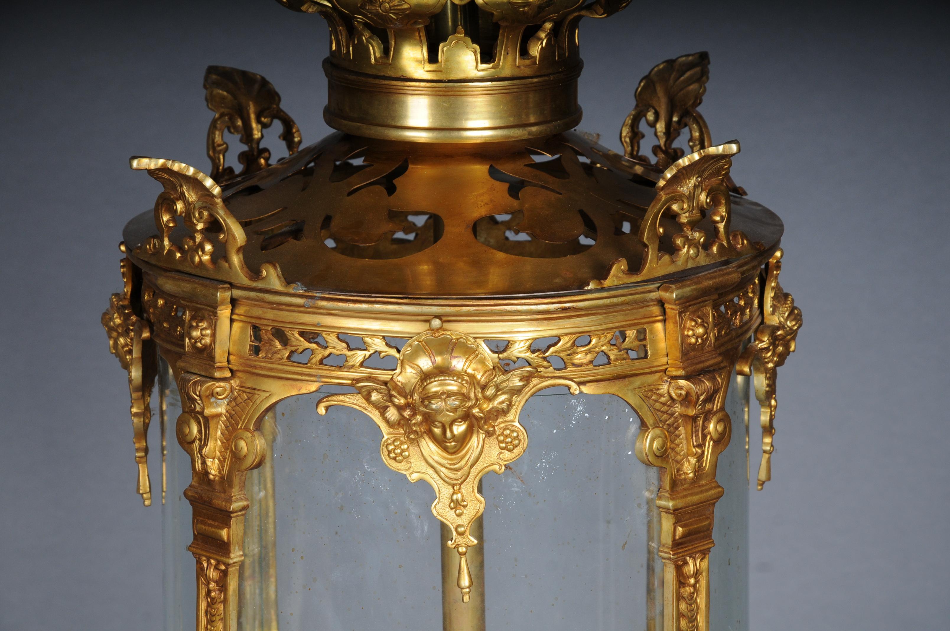 Gilt French Fire Bronze Brass Lantern/Chandelier Louis XVI Shape For Sale