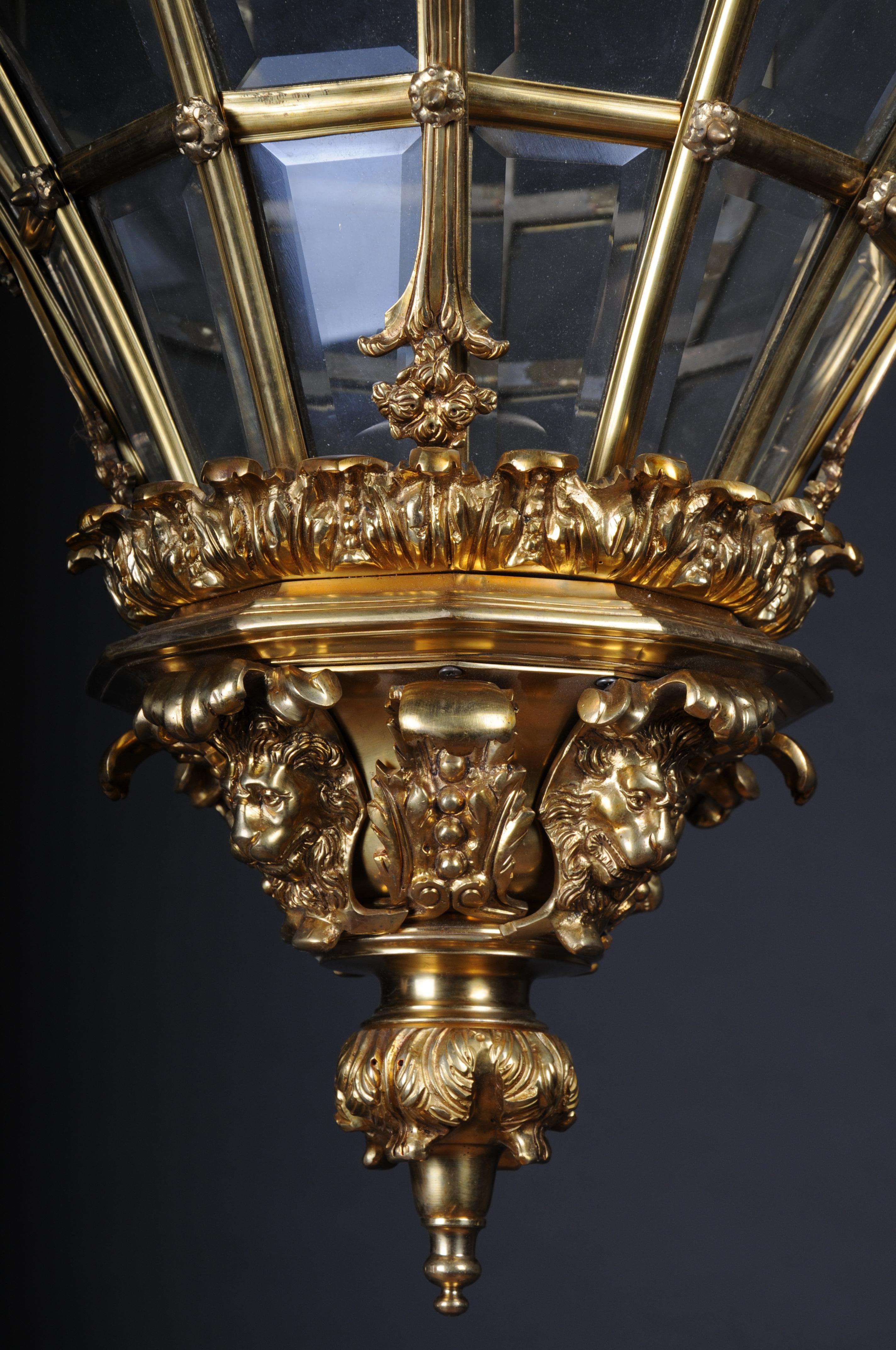 French Fire Bronze Brass Lantern/Chandelier Louis XVI Shape In Fair Condition For Sale In Berlin, DE