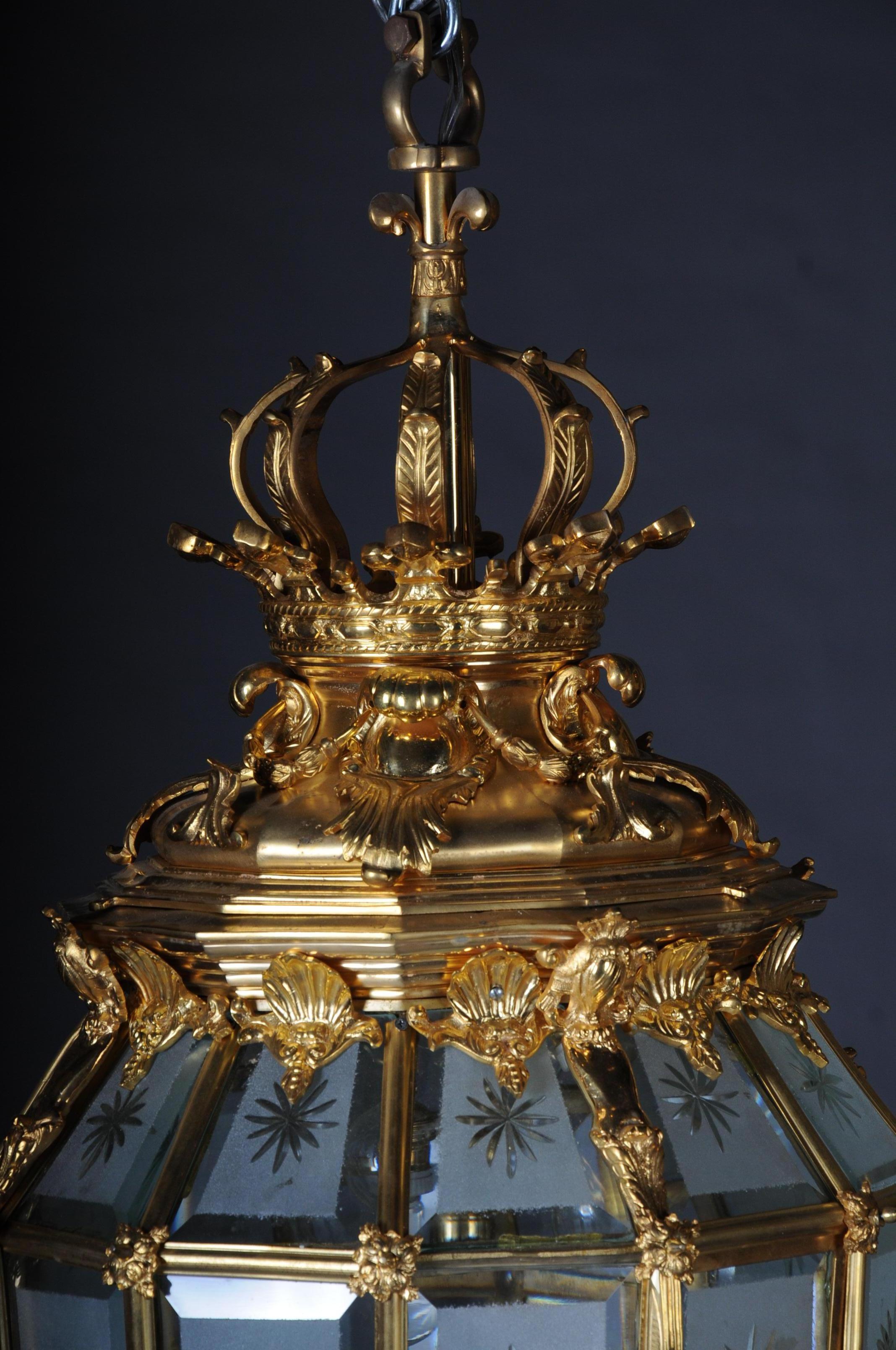 Hand-Carved French Fire Gilt Bronze Lantern/Chandelier Versailles Shape For Sale
