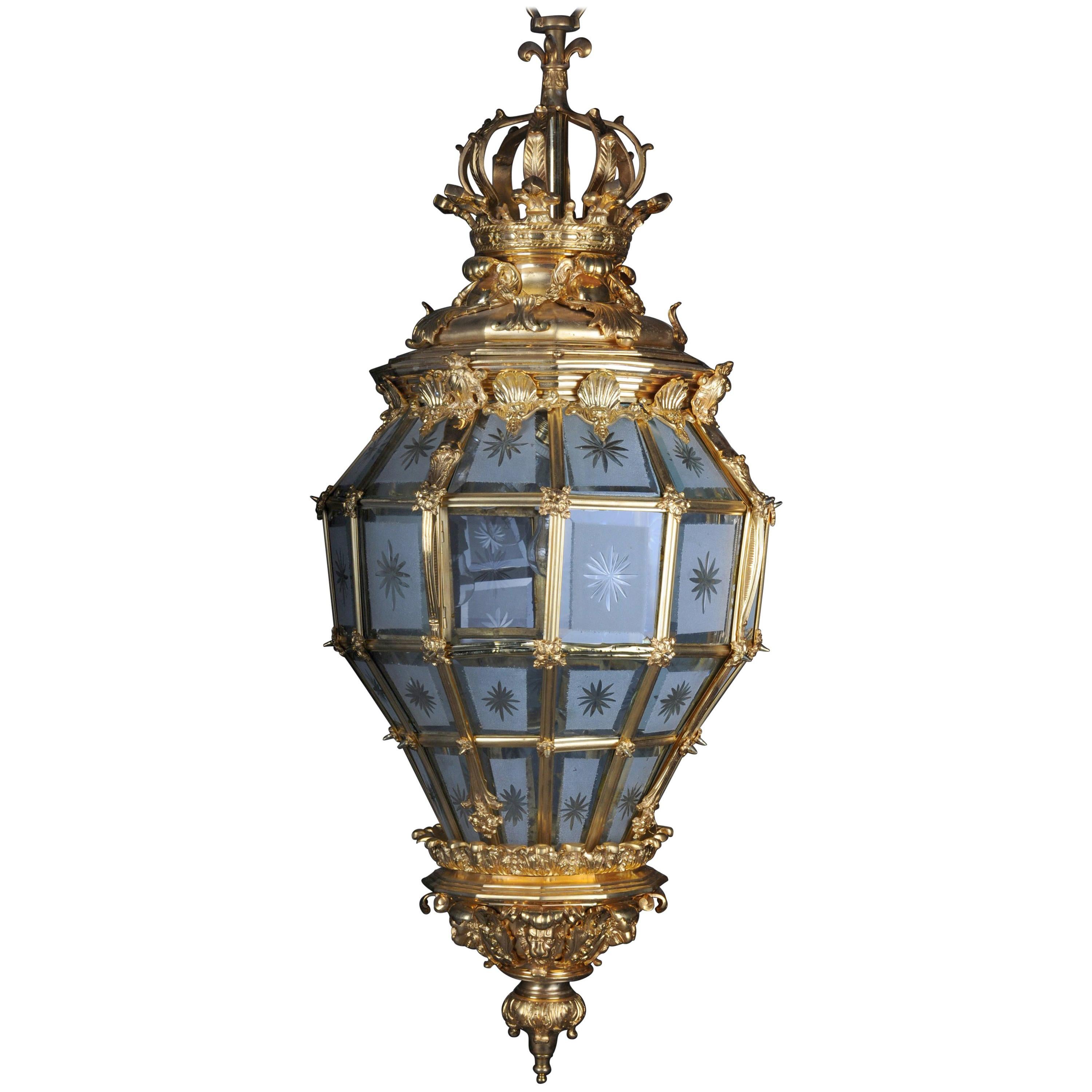 French Fire Gilt Bronze Lantern/Chandelier Versailles Shape