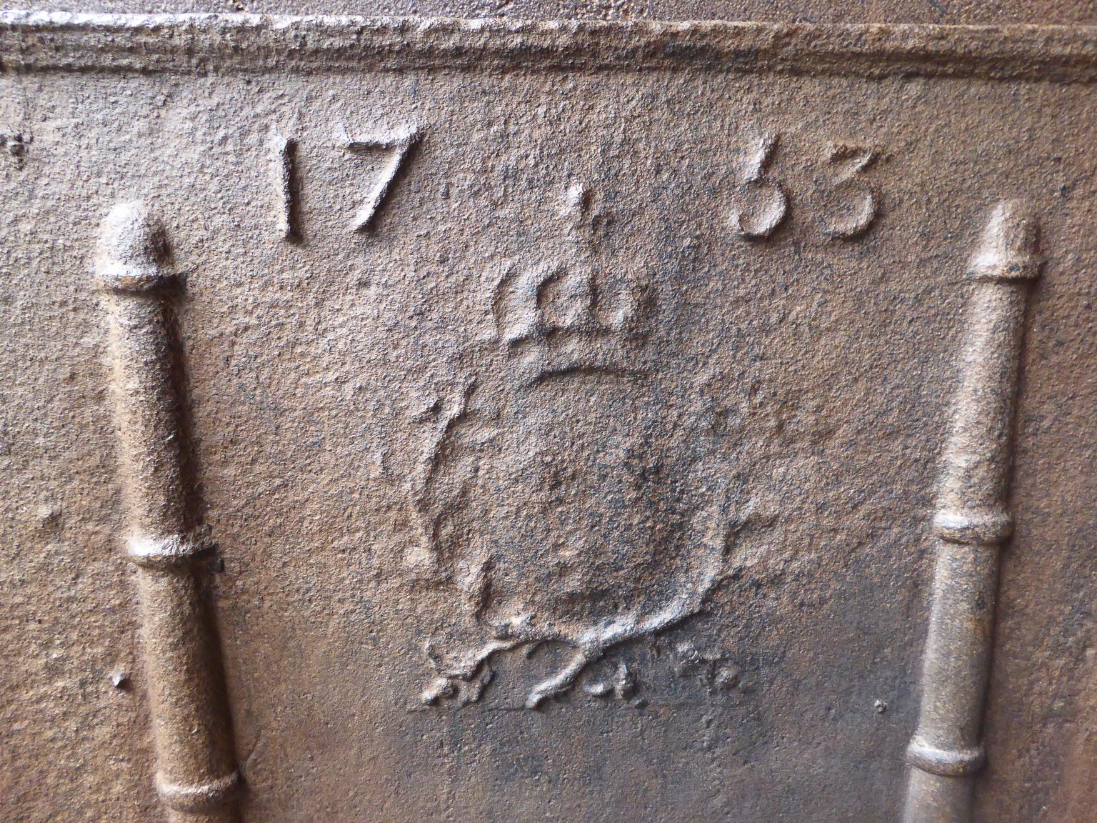 French Fireback with Coat of Arms of France, Dated 1753 In Good Condition In Amerongen, NL