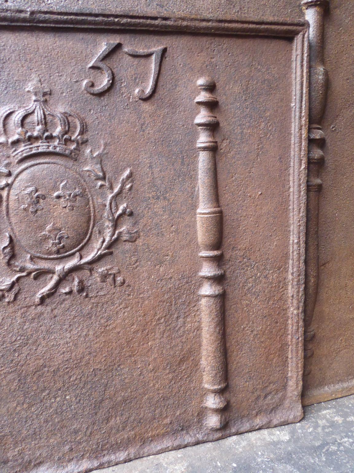 Iron French Fireback with Coat of Arms of France, Dated 1757