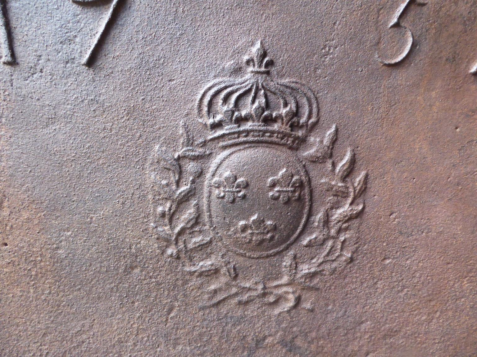 French Fireback with Coat of Arms of France, Dated 1757 In Good Condition In Amerongen, NL