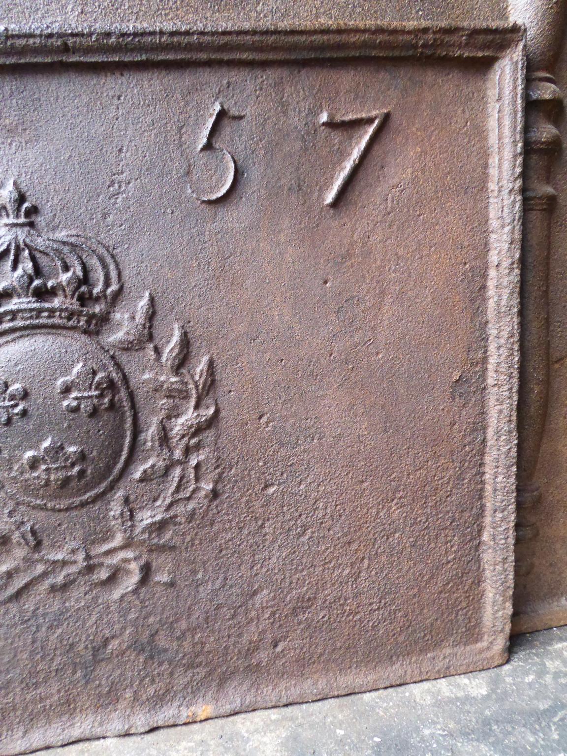 Iron French Fireback with Coat of Arms of France, Dated 1757