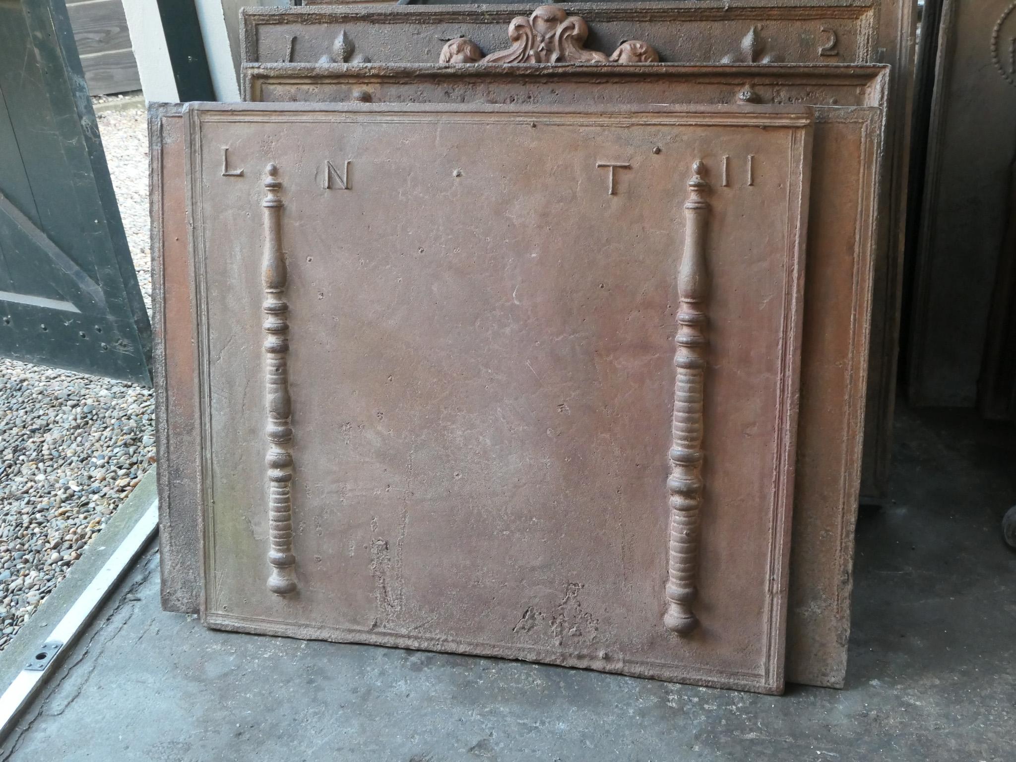 18th Century and Earlier Antique French Fireback / Backsplash with Pillars of Hercules, 18th Century For Sale