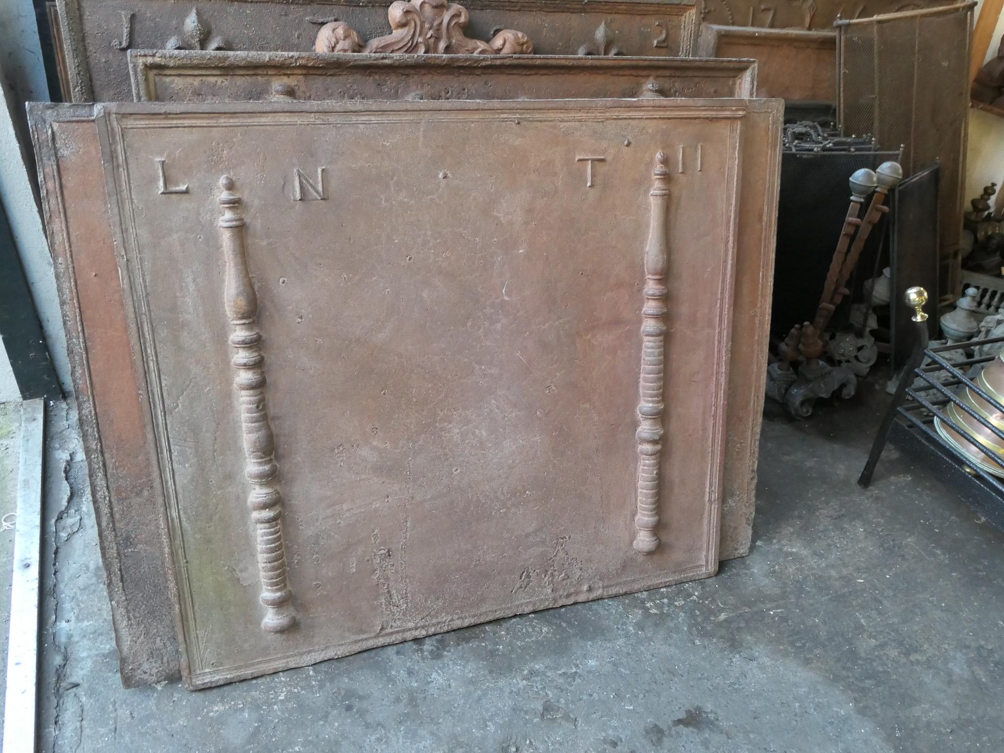 Iron Antique French Fireback / Backsplash with Pillars of Hercules, 18th Century For Sale