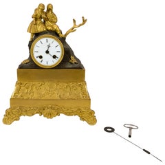 French Fireplace Clock of Gilded Bronze from circa 1820s