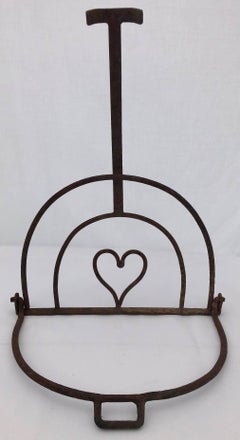 French Fireplace Forged Iron Pot Holder with Forged Heart Shaped Interior, 1800s