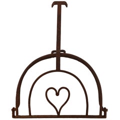 French Fireplace Forged Iron Pot Holder with Forged Heart Shaped Interior, 1800s