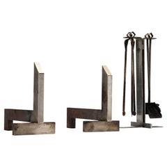 French Fireplace Set in Metal