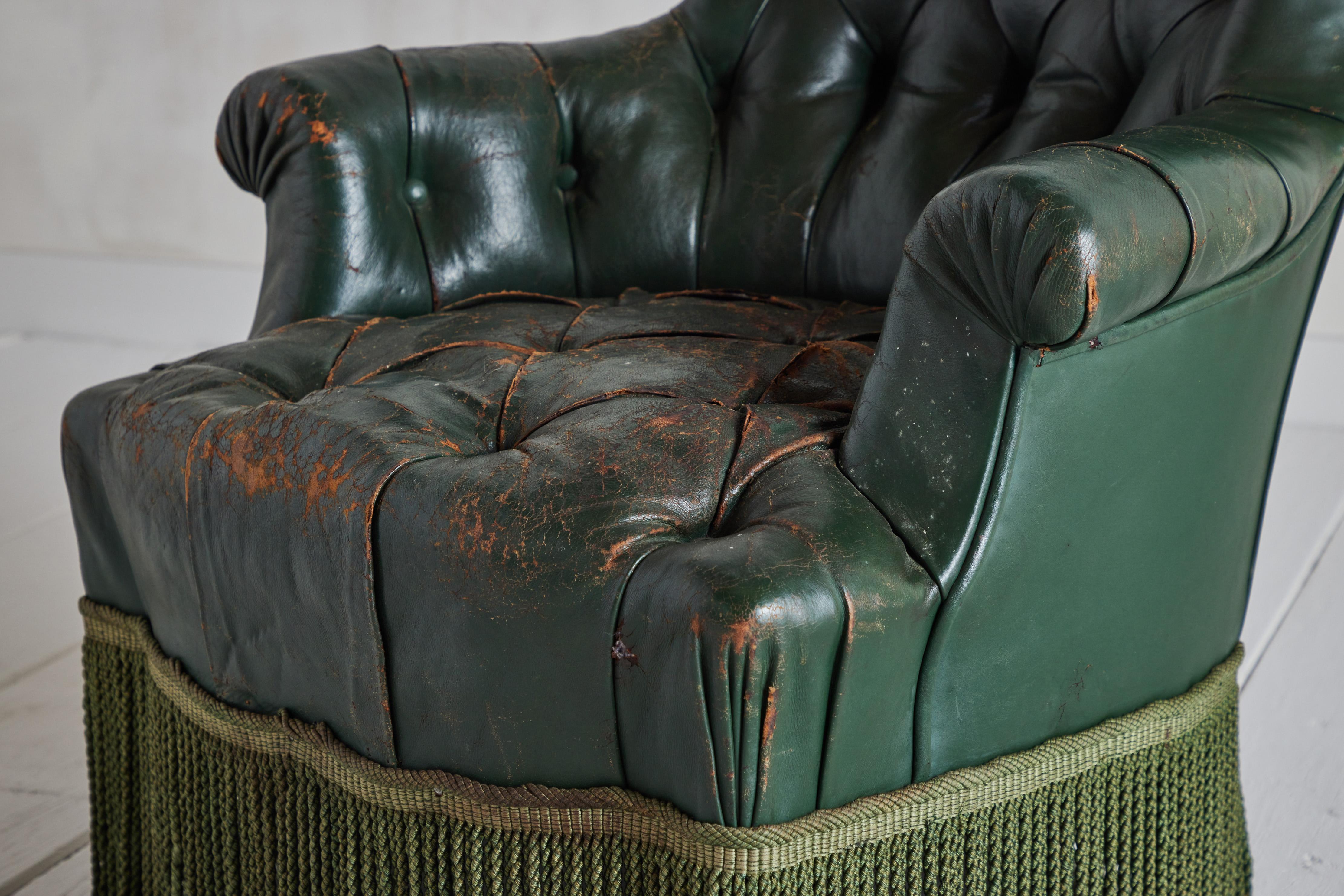 French Fireside Leather Chair in Hunter Green 7