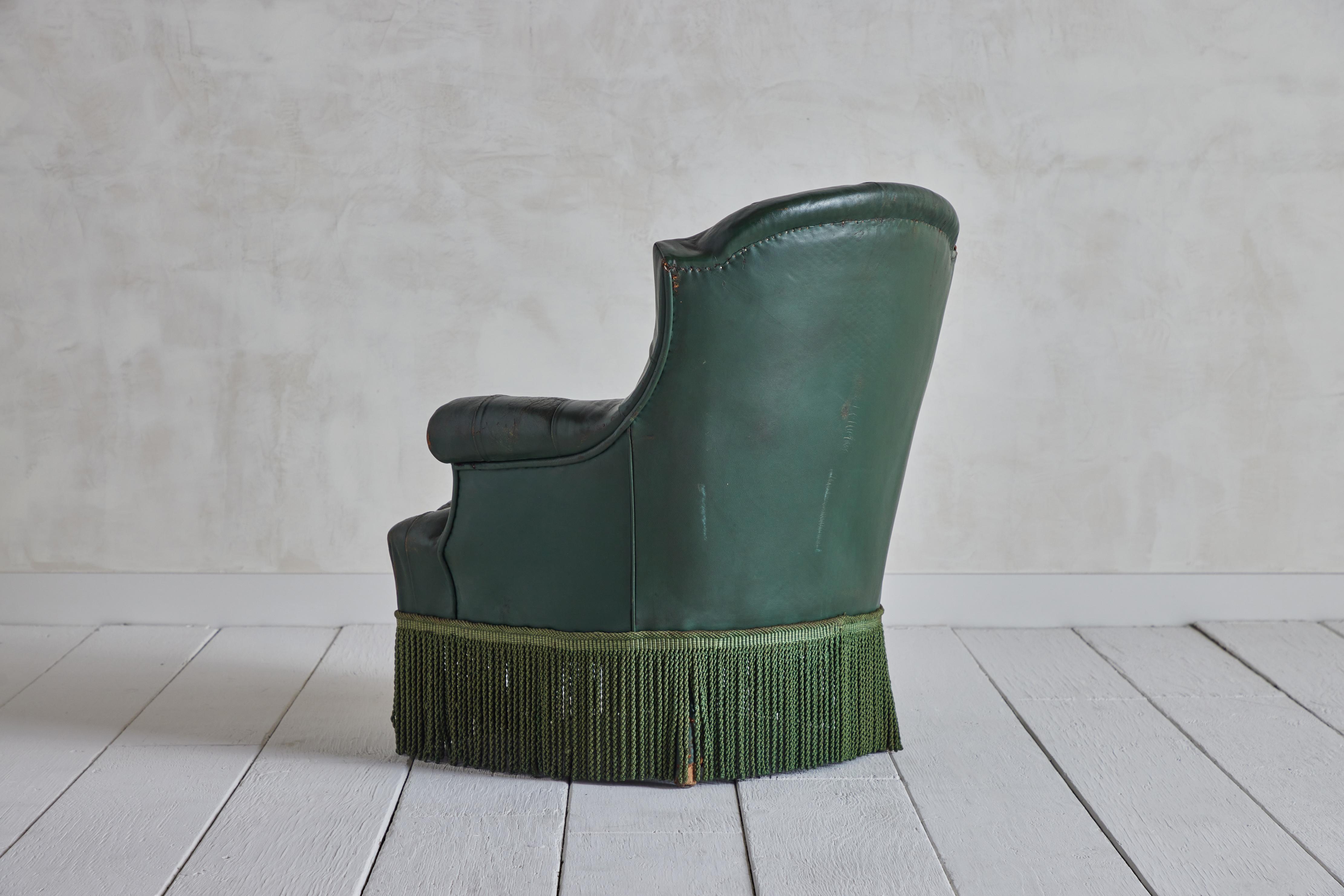 French Fireside Leather Chair in Hunter Green 4