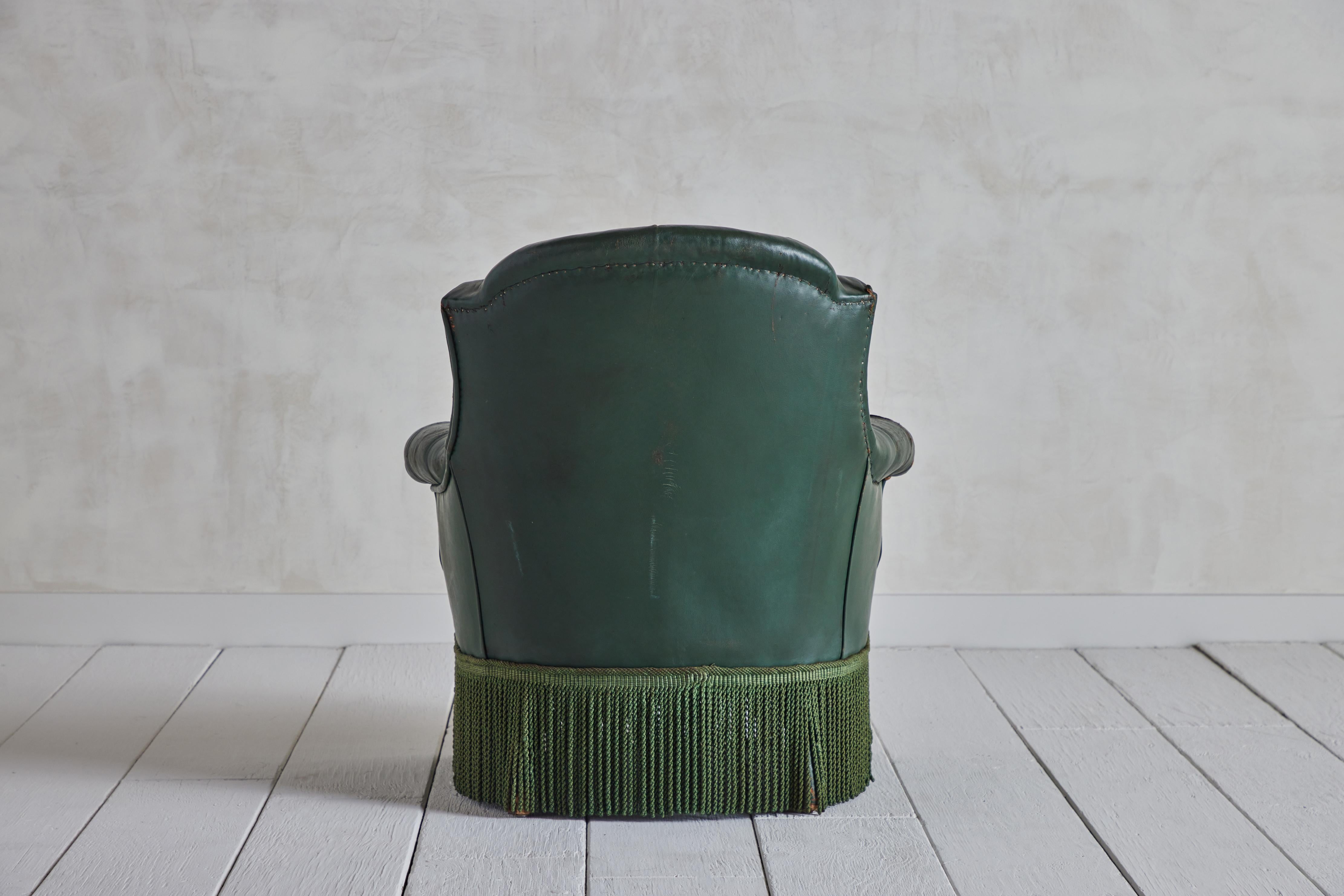 French Fireside Leather Chair in Hunter Green 5