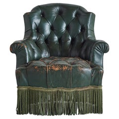 French Fireside Leather Chair in Hunter Green