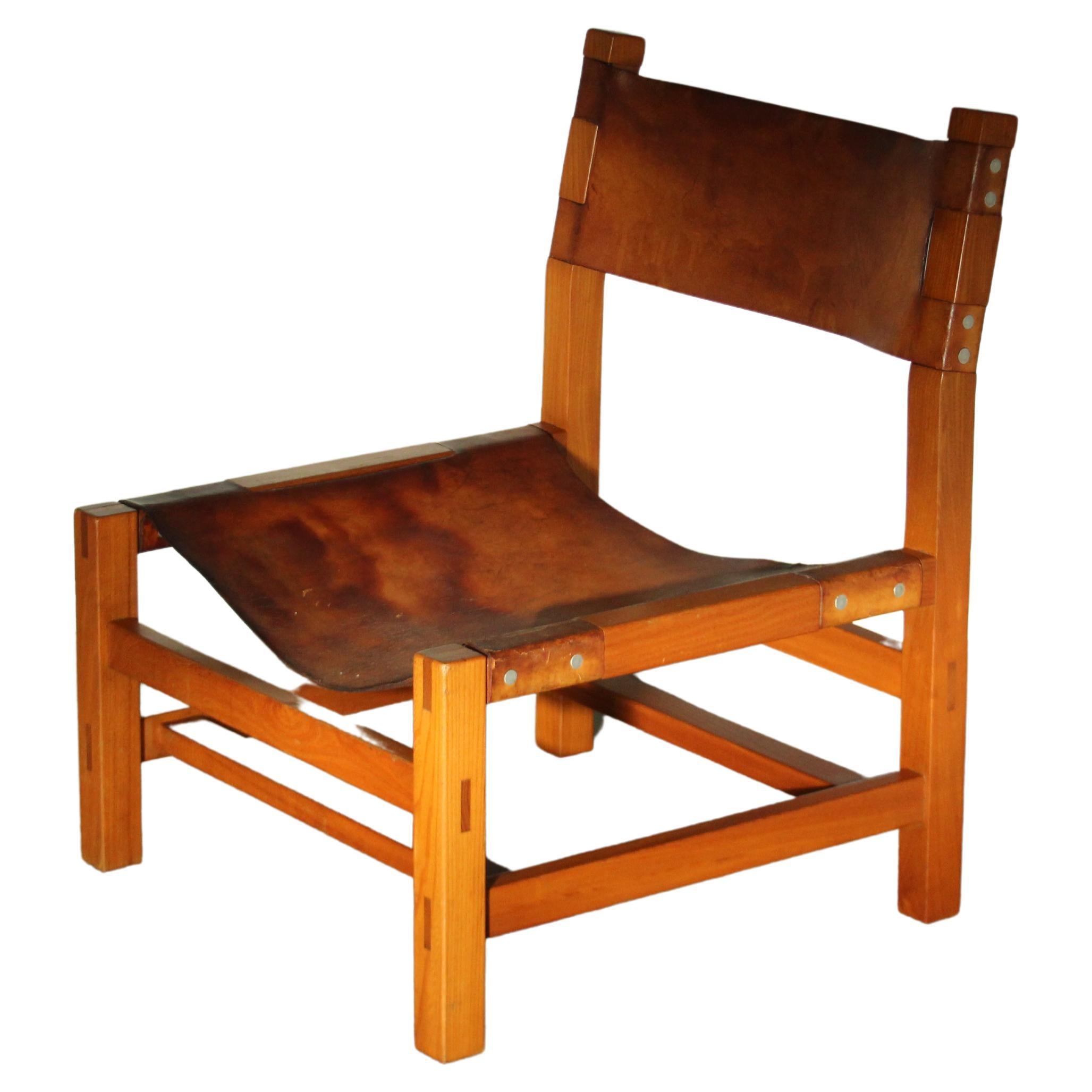 French Fireside Lounge Chair in Elm Attributed to Maison Regain, 1970s For Sale