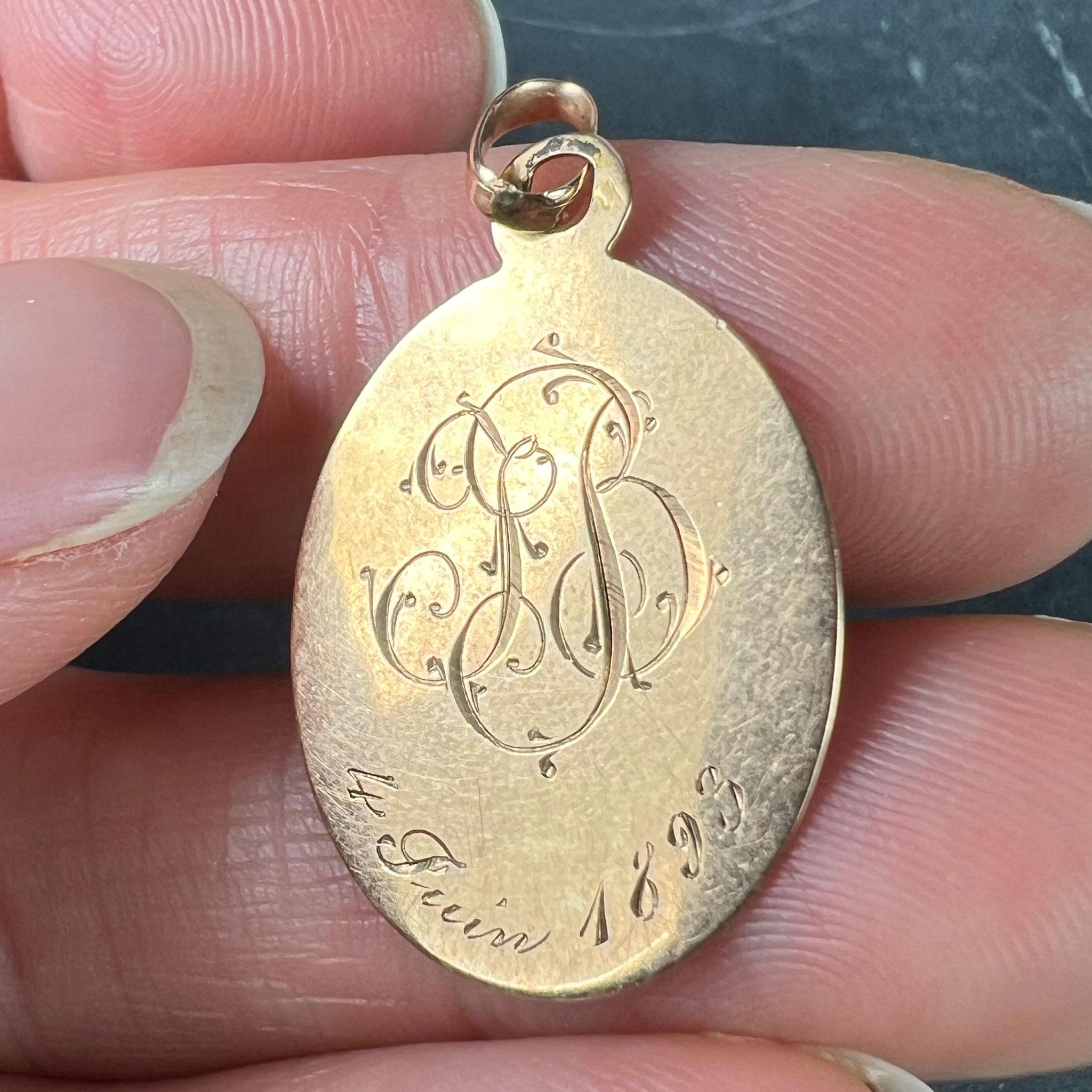 French First Communion 18K Rose Yellow Gold Medal Pendant For Sale 2