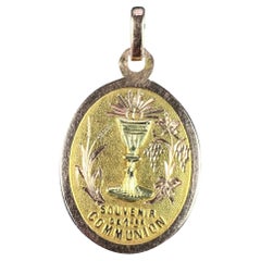 Pendentif Médaille de la Première Communion en or rose jaune 18K