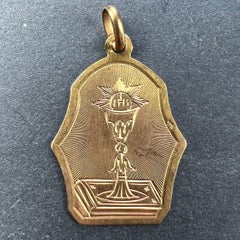 French First Communion 18K Yellow Gold Medal Pendant