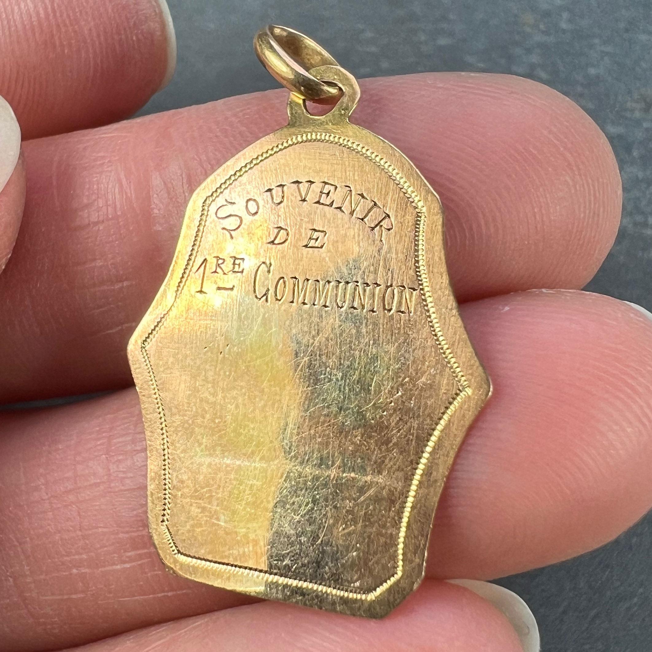 French First Communion 18K Yellow Gold Medal Pendant For Sale 4