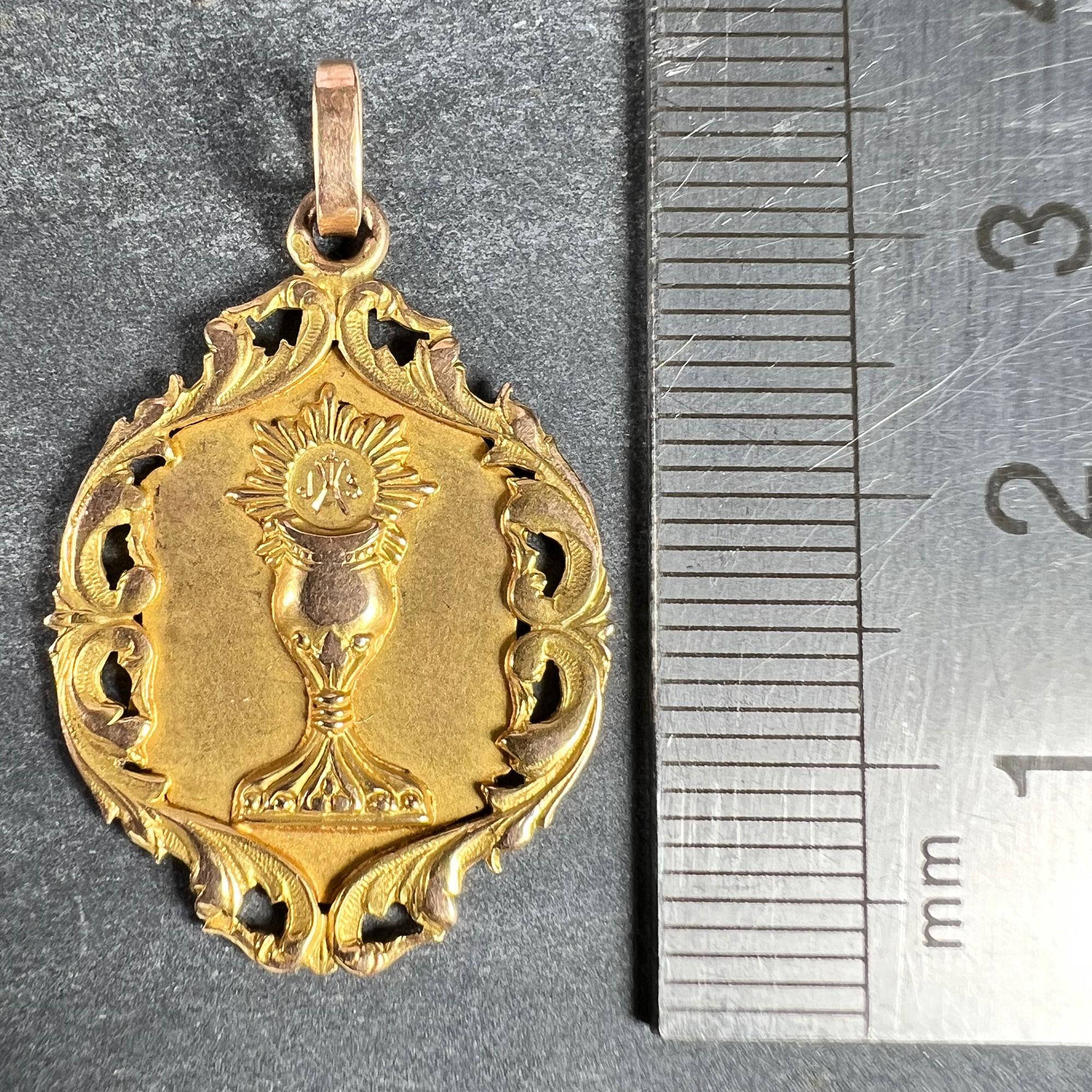 French First Communion Chalice IHS 18K Yellow Rose Gold Charm Pendant  For Sale 6