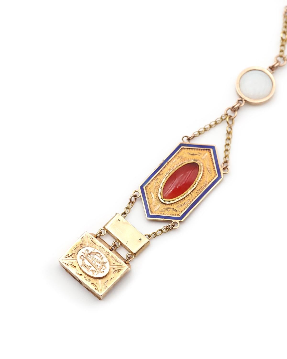 Cabochon Bracciale francese Primo Impero smalto in oro 18 carati, corniola, collana georgiana in vendita