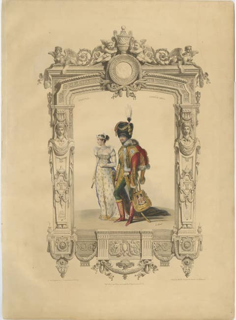 French First Empire Court Costume Lithograph, 1807 – Published 1847