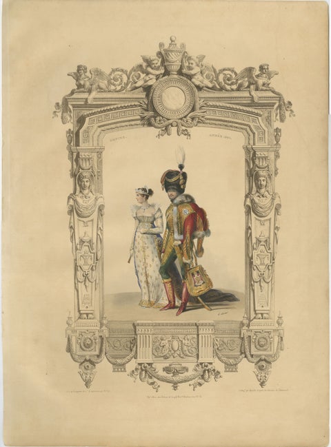 French First Empire Court Costume Lithograph, 1807, Published 1847