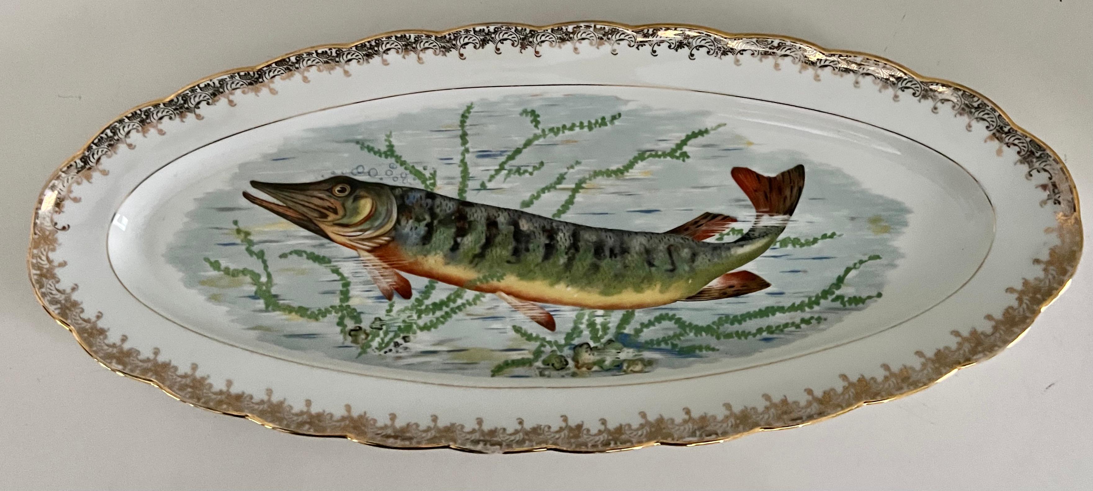 Victorian French Fish Platter with Gold Border