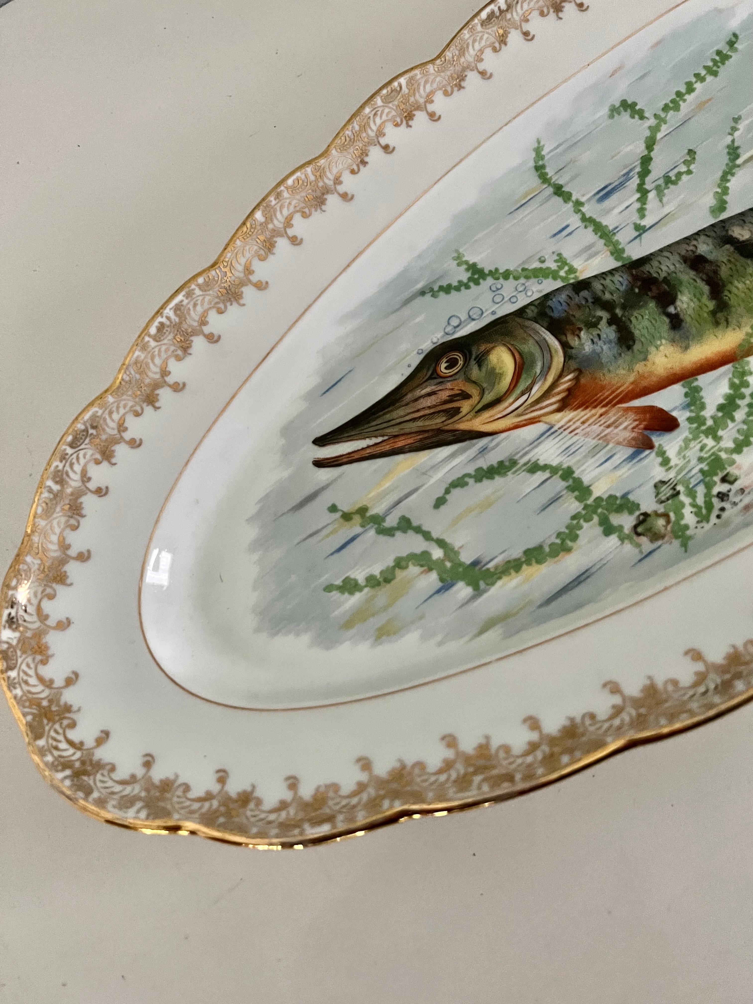 Appliqué French Fish Platter with Gold Border