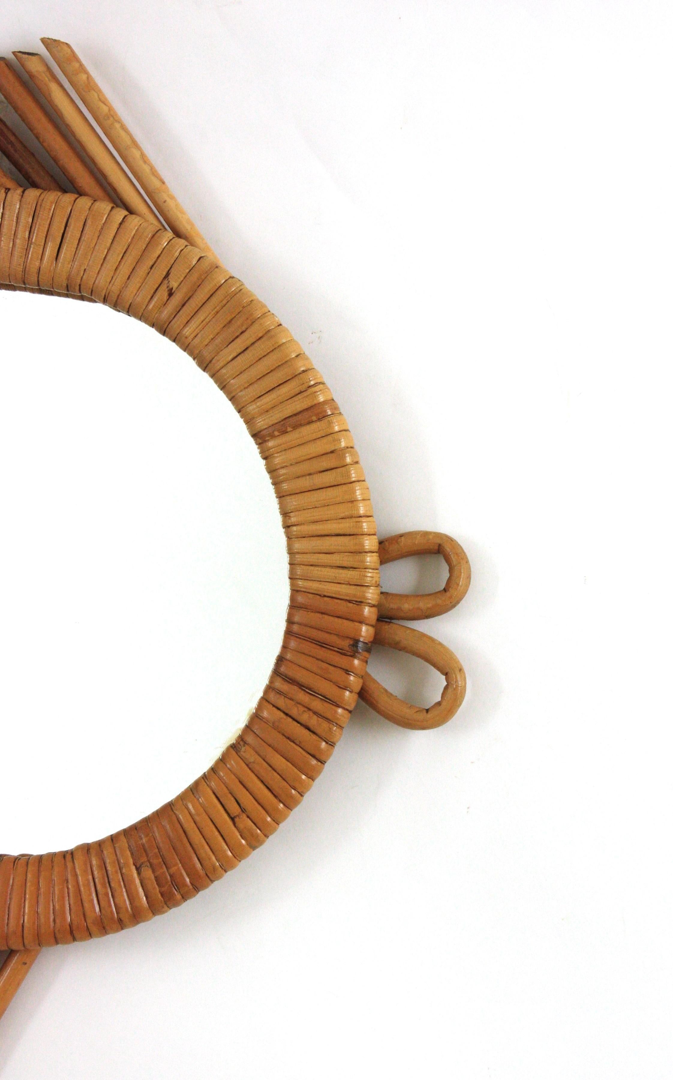20th Century French Fish Shaped Wall Mirror in Rattan, 1950 For Sale