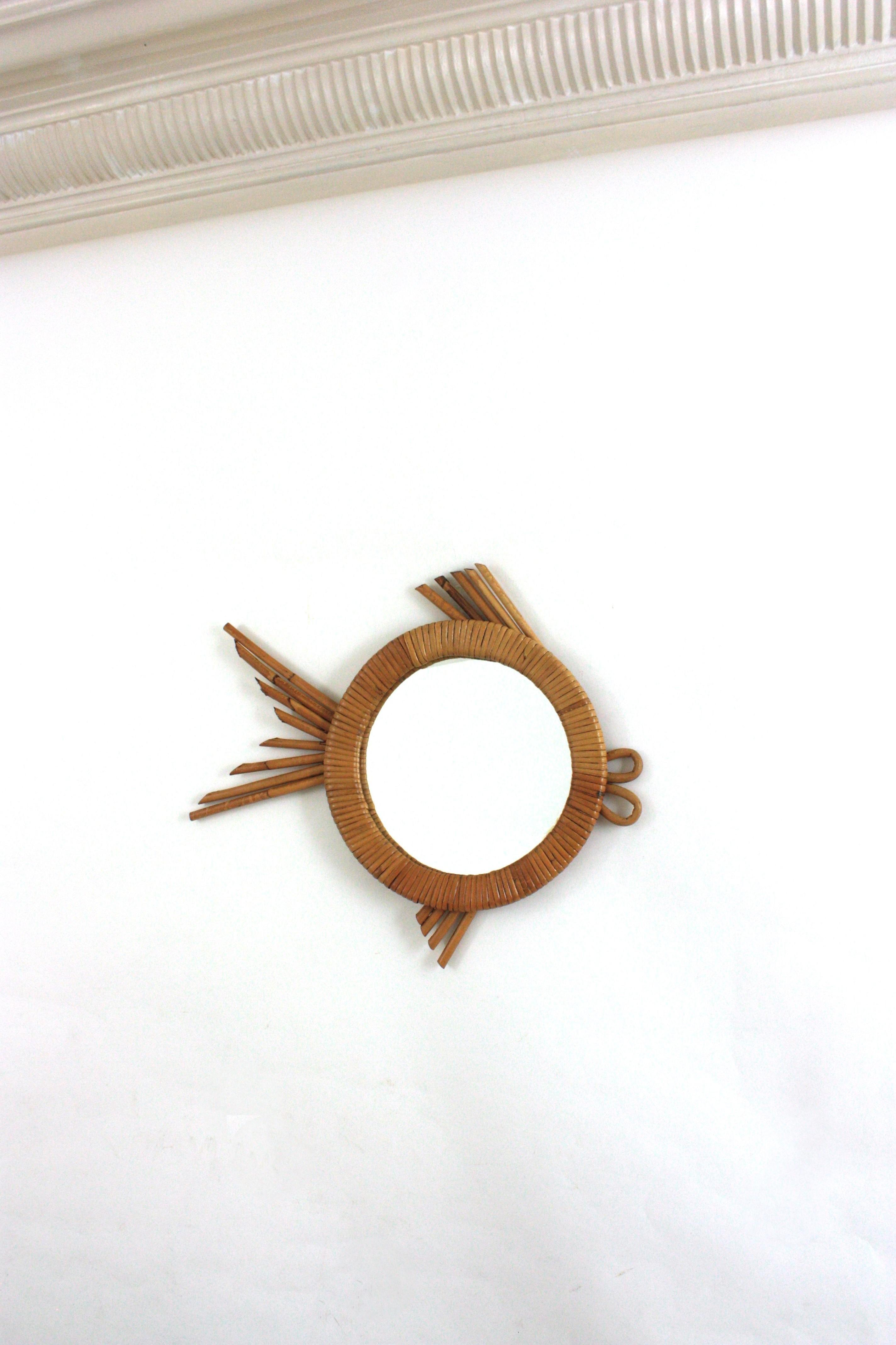 Wicker French Fish Shaped Wall Mirror in Rattan, 1950 For Sale