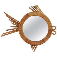 Französischer Wandspiegel in Fischform aus Rattan, 1950
