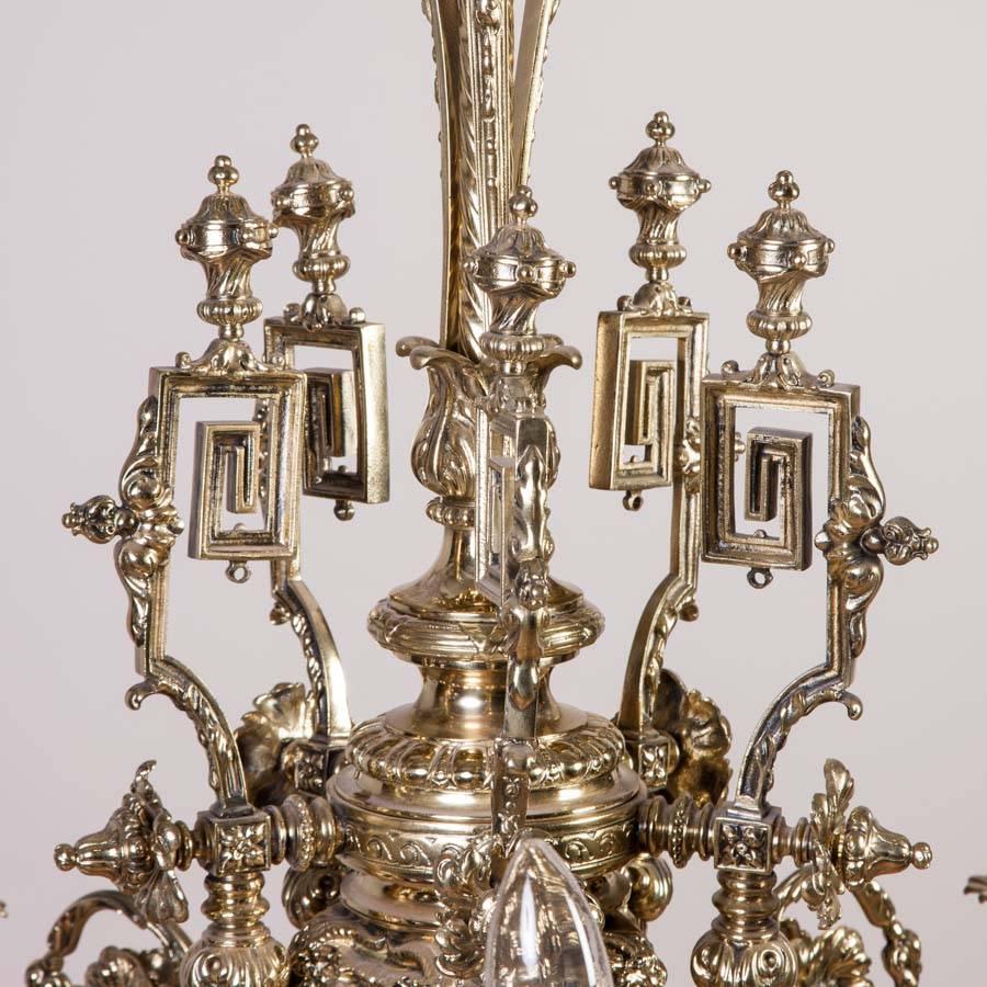19th Century French Five-Arm Chandelier with Ornate Floral Brass Work