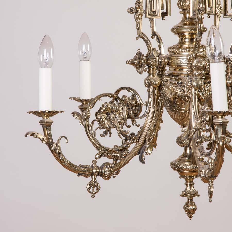 French Five-Arm Chandelier with Ornate Floral Brass Work 1