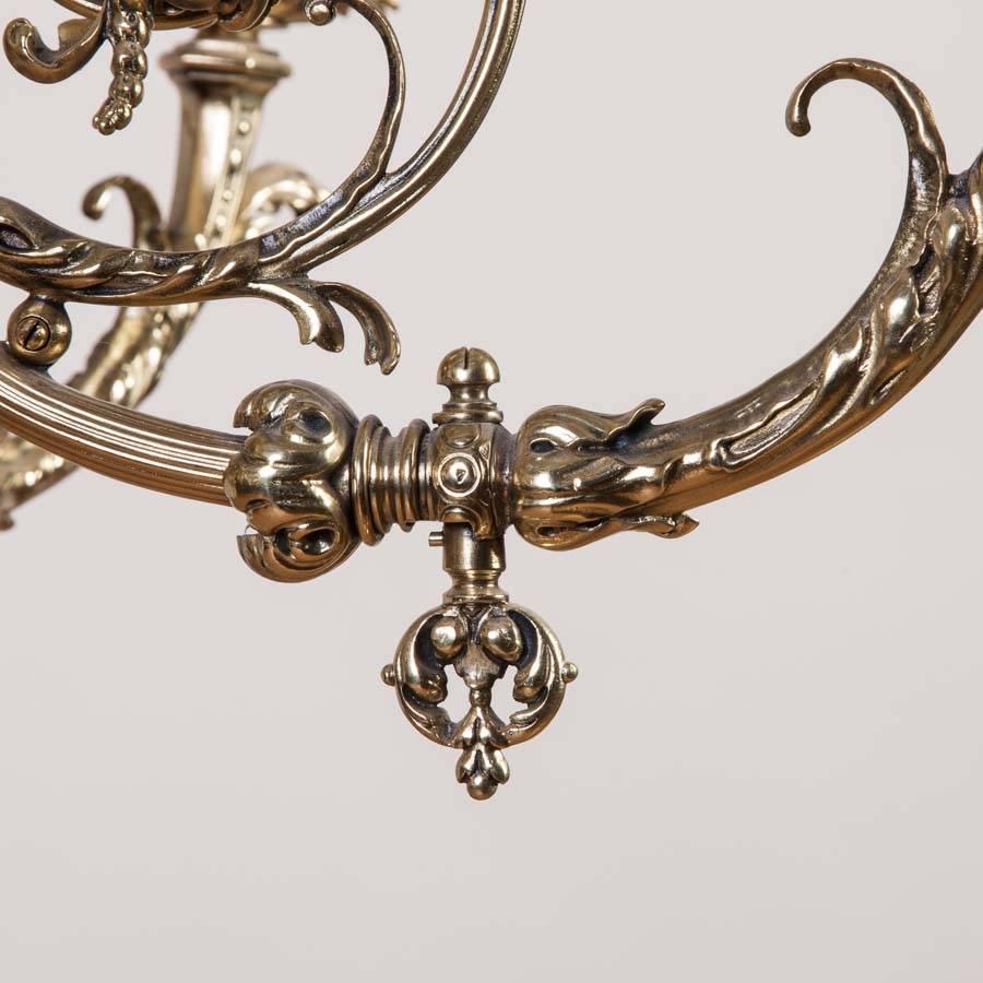 French Five-Arm Chandelier with Ornate Floral Brass Work 2