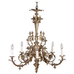 French Five-Arm Chandelier with Ornate Floral Brass Work
