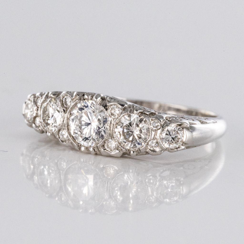Napoleon III French Five Diamond Clusters Jarretiere Ring For Sale