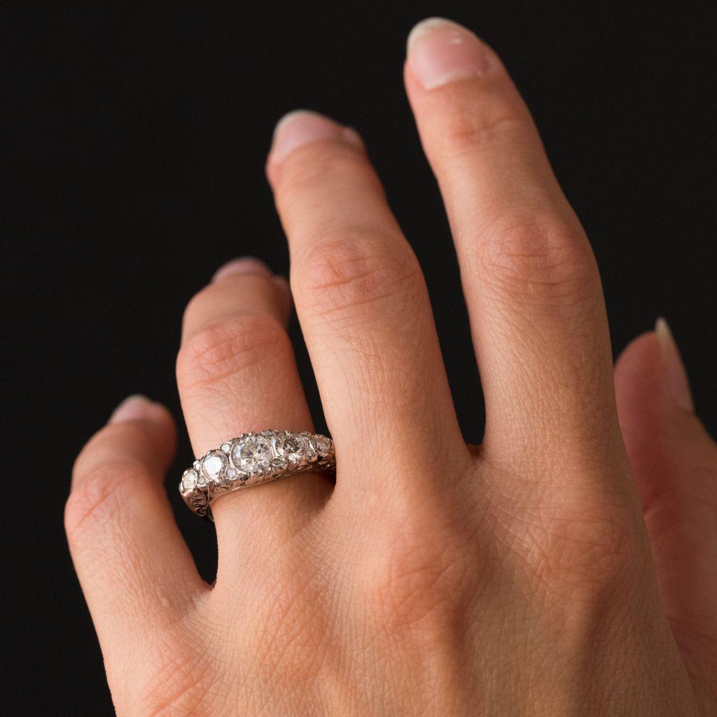 Brilliant Cut French Five Diamond Clusters Jarretiere Ring For Sale