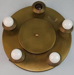 Antique French Modernist  Five Light Brass Ceiling Flush Mount