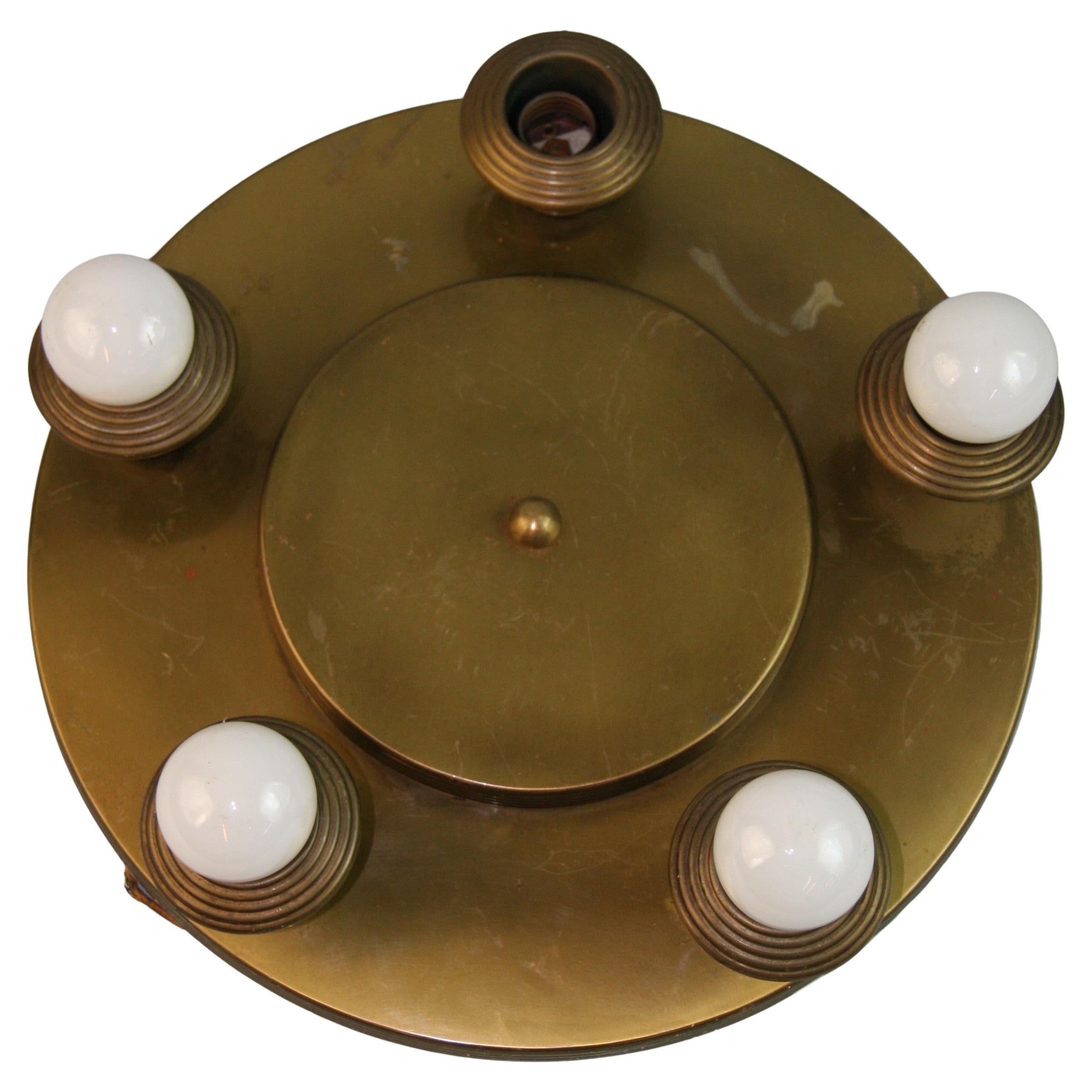 French Five Light Brass Ceiling Flush Mount For Sale