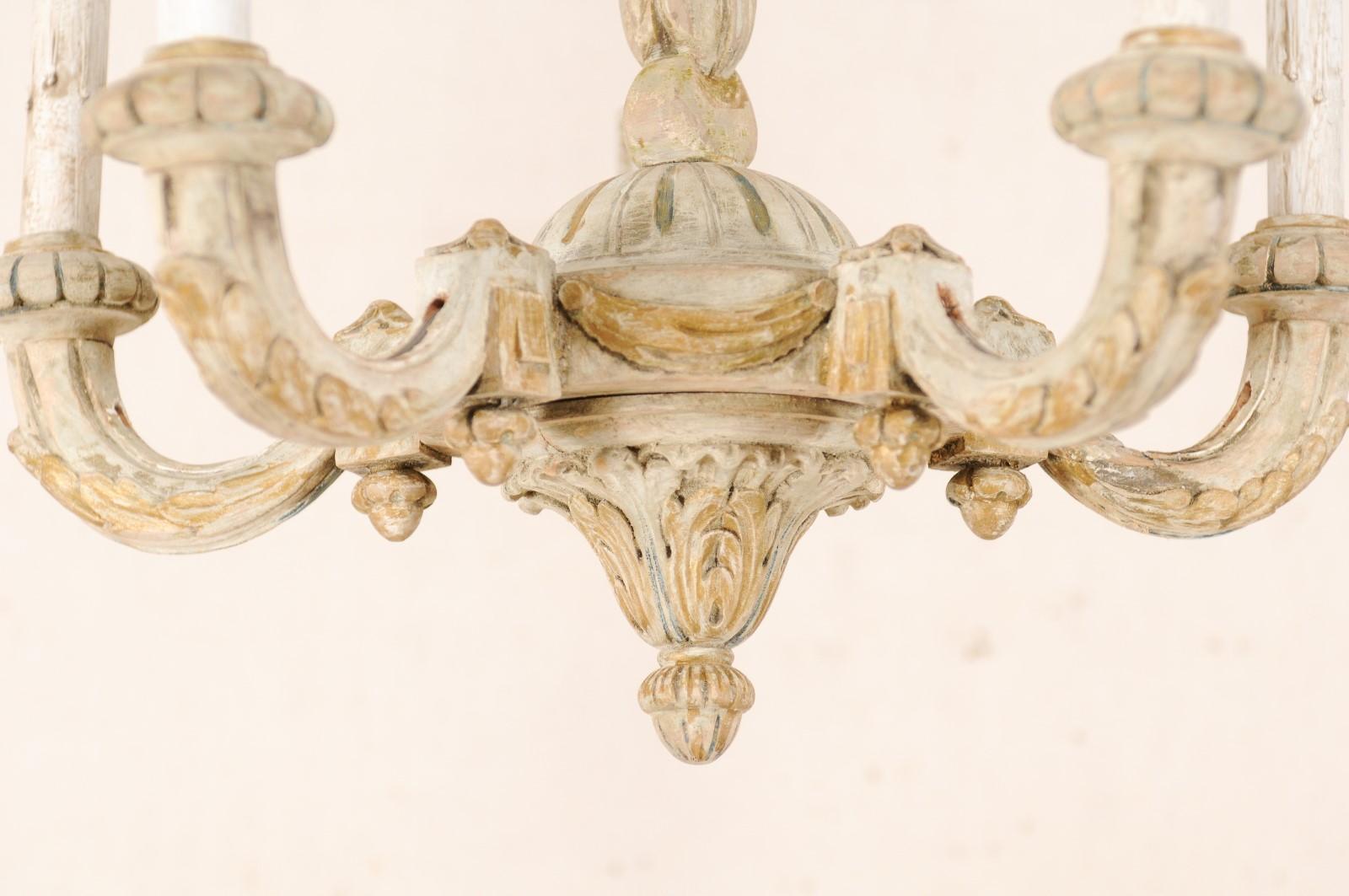 French Five-Light Carved Wood Chandelier with Floral & Foliage Motif, Cute Size 2