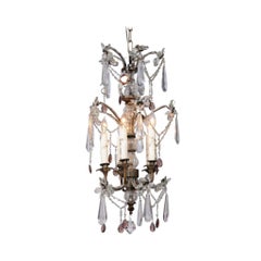 French Five-Light Crystal and Bronze Chandelier with Amethyst Colored Prisms
