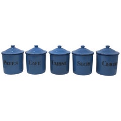 Antique French Five Piece Enamelware Canister Set, circa 1920