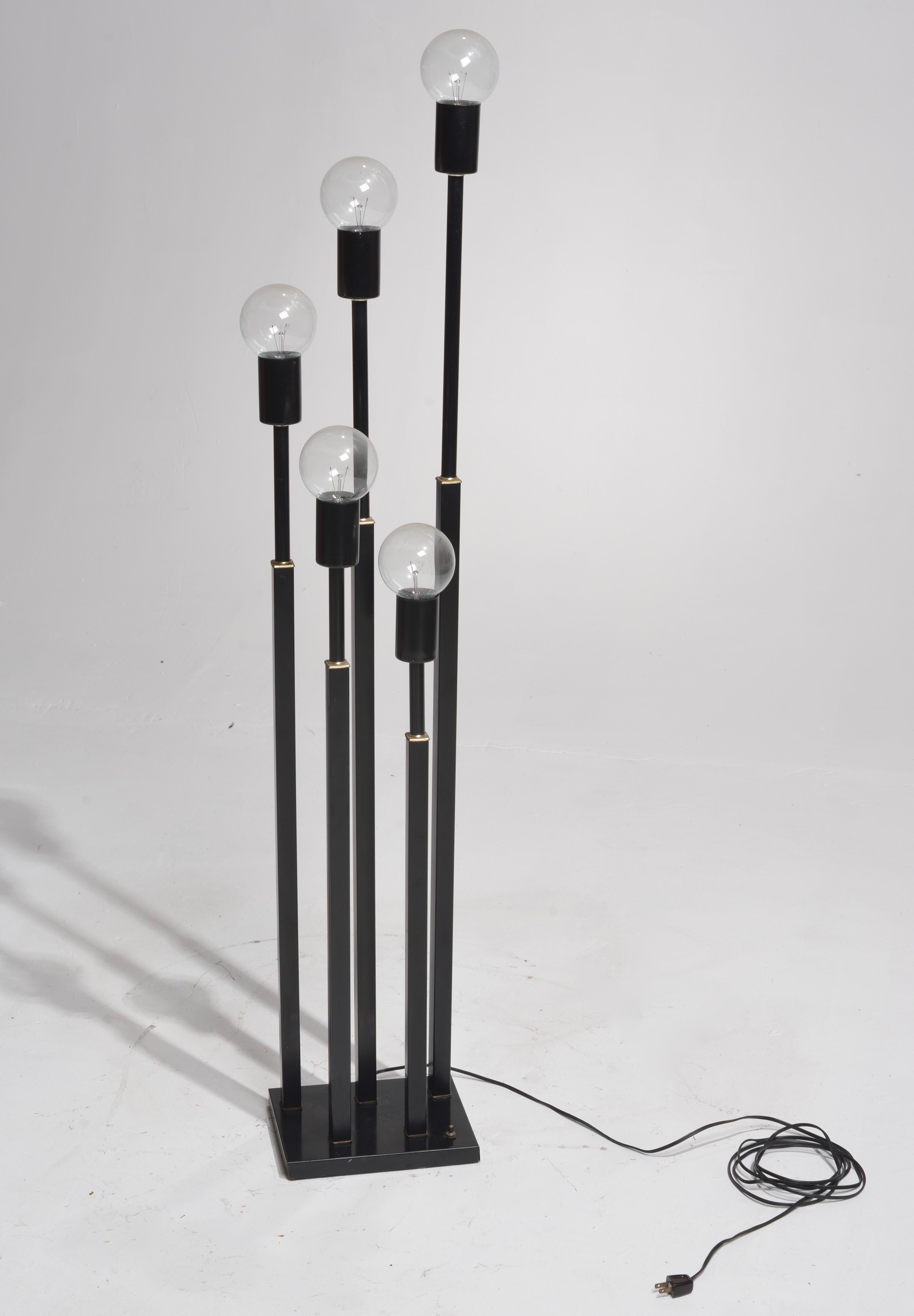 Mid-Century Modern French Five-Stem Black Floor Lamp For Sale