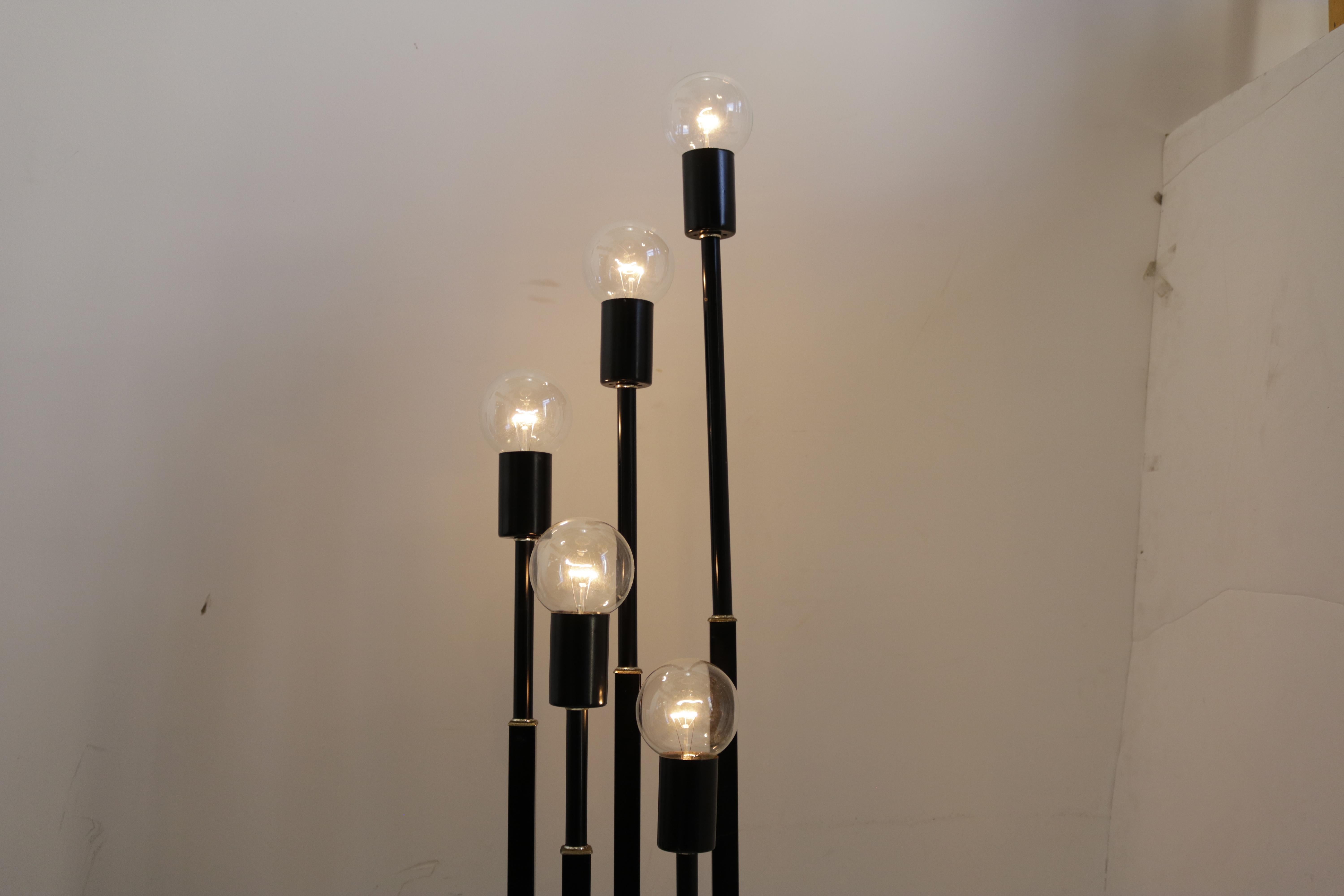 Mid-Century Modern French Five-Stem Black Floor Lamp