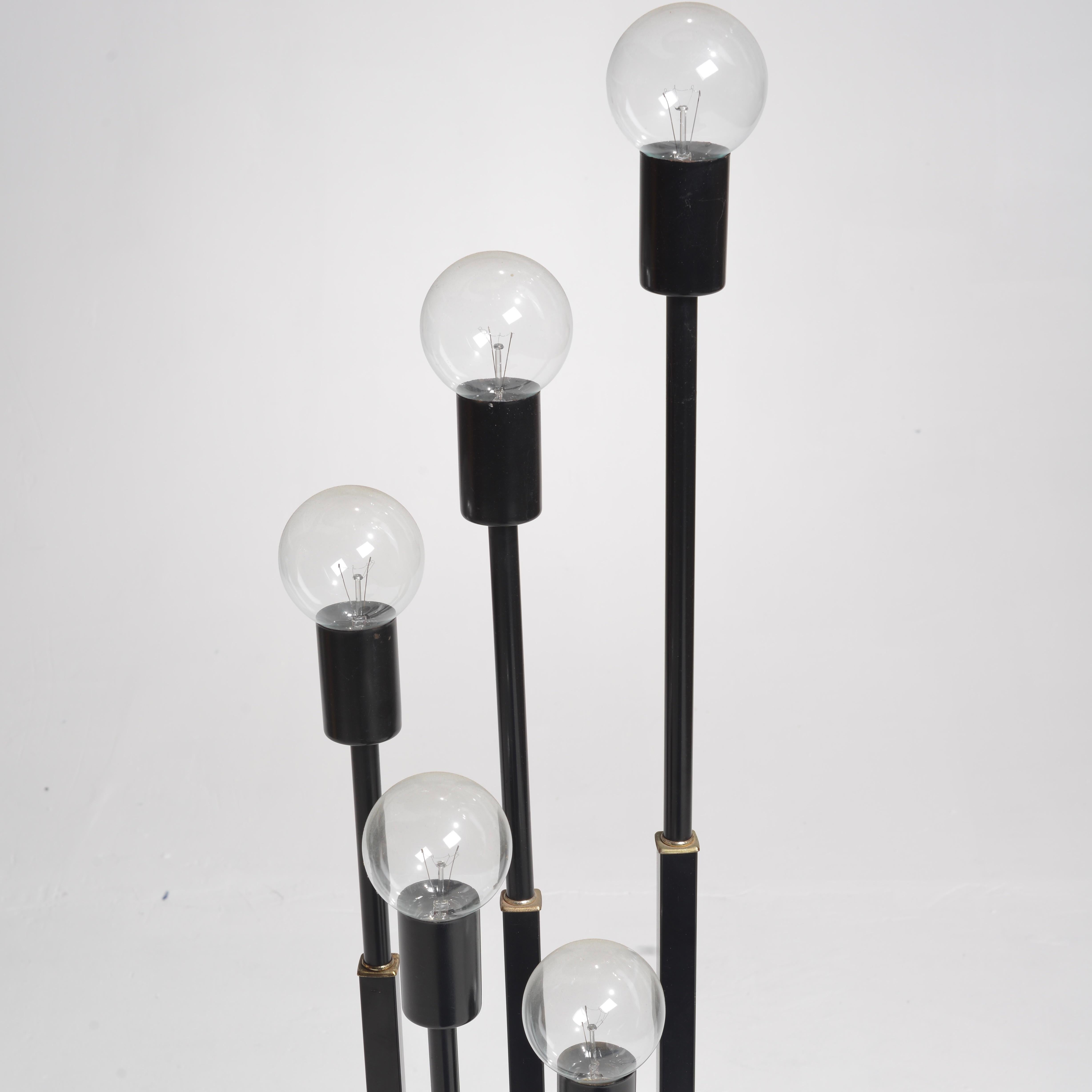 French Five-Stem Black Floor Lamp In Good Condition For Sale In Los Angeles, CA
