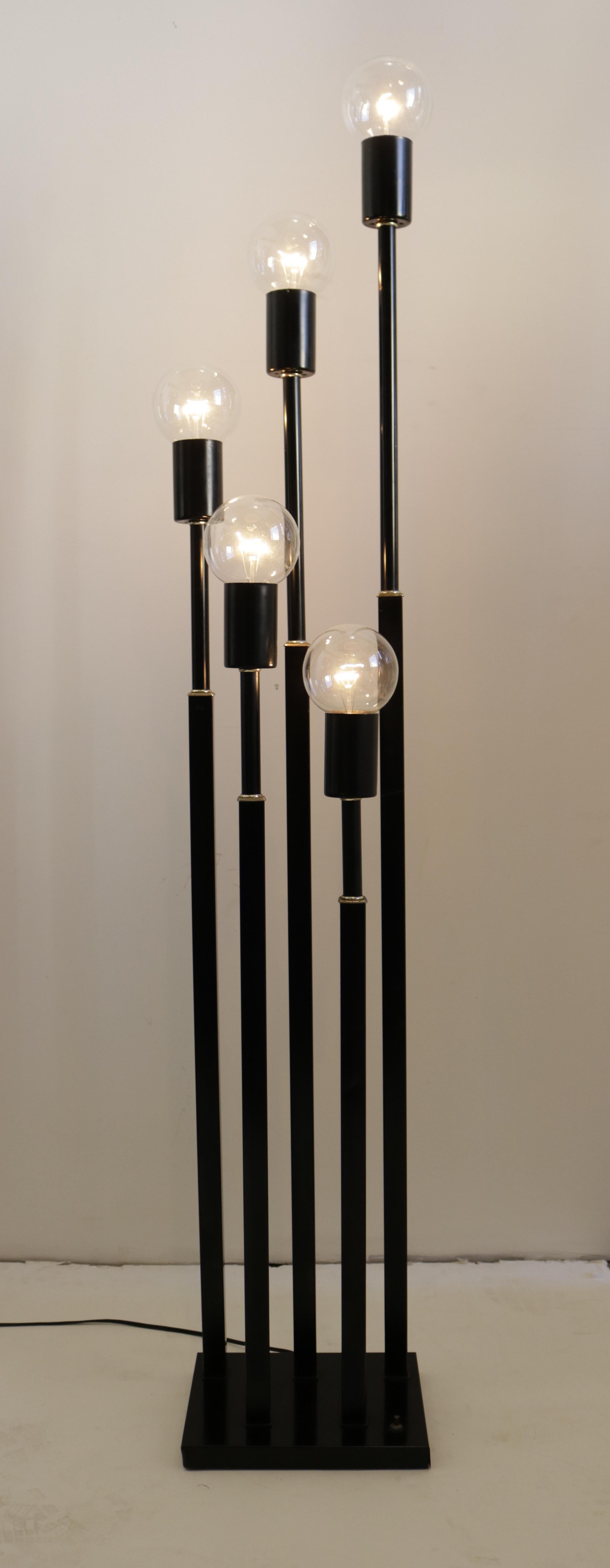 20th Century French Five-Stem Black Floor Lamp